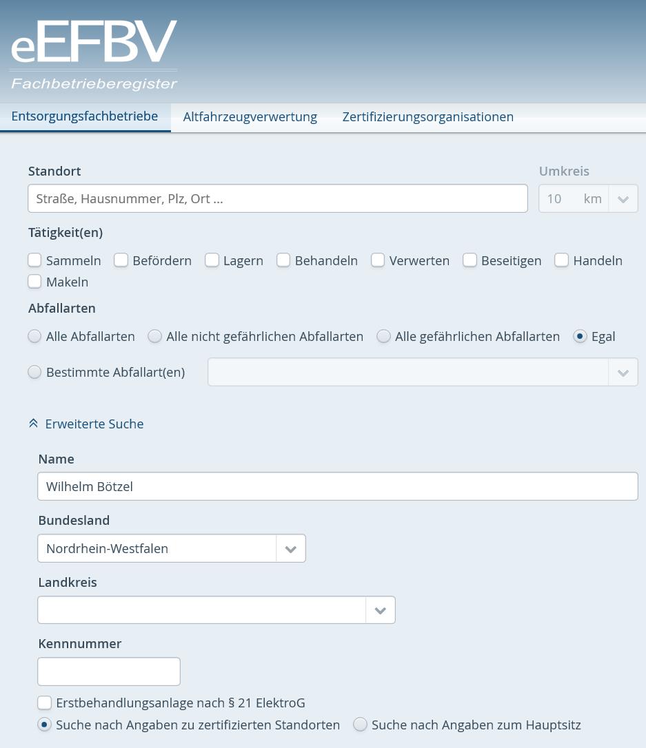 eEFBV WebPortal Fachbetriebsregister